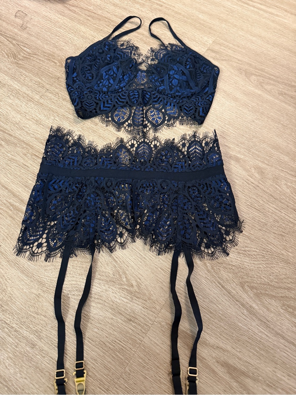 Brand New For Love & Lemons Lace Bralette & Garter Set XS/M